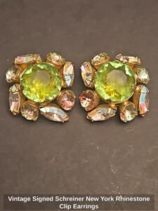 Vintage-Signed-Schreiner-New-York-Rhinestone-Clip-Earrings