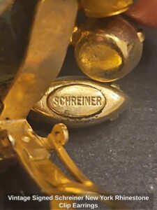 Vintage-Signed-Schreiner-New-York-Rhinestone-Clip-Earrings-second-image