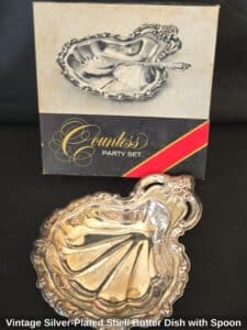 Vintage-Silver-Plated-Shell-Butter-Dish-with-Spoon