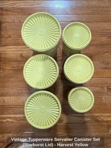 Vintage-Tupperware-Servalier-Canister-Set-Starburst-Lid-Harvest-Yellow