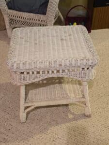 Vintage-White-Wicker-Side-Table-with-Beaded-Trim-and-Lower-Shelf