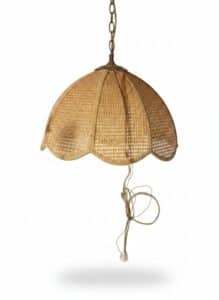 Vintage-Wicker-Bell-Shaped-Pendant-Light-with-Sinuous-Stem