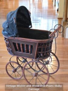 Vintage-Wicker-and-Wood-Doll-Pram-or-Baby-Carriage