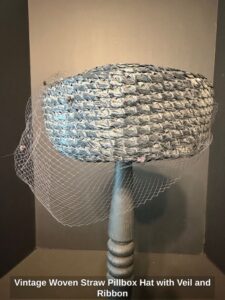 Vintage-Woven-Straw-Pillbox-Hat-with-Veil-and-Ribbon