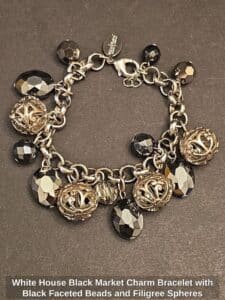 White-House-Black-Market-Charm-Bracelet-with-Black-Faceted-Beads-and-Filigree-Spheres