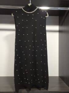 Zara-Black-Pearl-Embellished-Mock-Neck-Sleeveless-Mini-Knit-Dress
