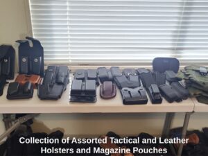 Collection-of-Assorted-Tactical-and-Leather-Holsters-and-Magazine-Pouches
