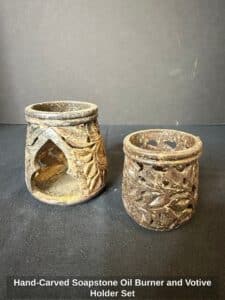 Hand-Carved-Soapstone-Oil-Burner-and-Votive-Holder-Set