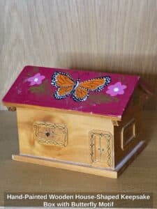 Hand-Painted-Wooden-House-Shaped-Keepsake-Box-with-Butterfly-Motif