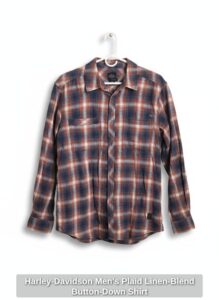 Harley-Davidson-Mens-Plaid-Linen-Blend-Button-Down-Shirt