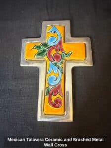 Mexican-Talavera-Ceramic-and-Brushed-Metal-Wall-Cross