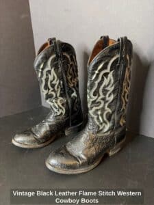 Vintage-Black-Leather-Flame-Stitch-Western-Cowboy-Boots