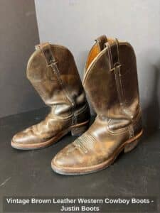 Vintage-Brown-Leather-Western-Cowboy-Boots-Justin-Boots