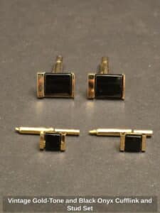 Vintage-Gold-Tone-and-Black-Onyx-Cufflink-and-Stud-Set