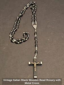 Vintage-Italian-Black-Wooden-Bead-Rosary-with-Metal-Cross