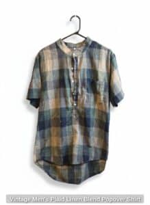 Vintage-Mens-Plaid-Linen-Blend-Popover-Shirt