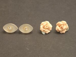 Assorted-Stud-Earrings-Frosted-Oval-with-Crystal-and-Pink-Porcelain-Rose-with-Leaf