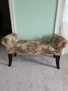 Floral-Upholstered-Bench-with-Rolled-Arms-and-Cabriole-Legs