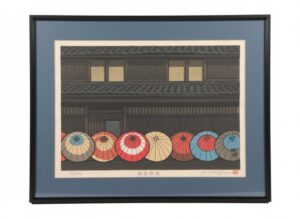 Katsuyuki-Nishijima-Street-of-Wooden-Umbrellas-Woodblock-Print