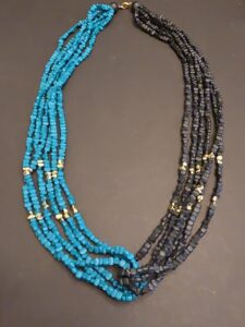 Multi-Strand-Turquoise-and-Black-Spinel-Necklace-with-Gold-Accents