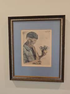 Portrait-of-an-Elderly-Person-Holding-Flowers-Etching-by-Paul-Geissler