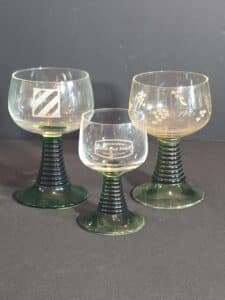 Set-of-Vintage-German-Wine-Glasses-with-Green-Ribbed-Stems-and-Etched-Designs