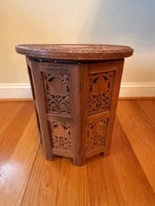 Vintage-Anglo-Indian-Hand-Carved-Octagonal-Folding-Side-Table