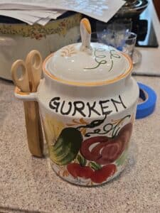 Vintage-GURKEN-Ceramic-Pickle-Jar-with-Tongs