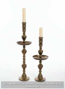 Vintage-Moroccan-Brass-Candlesticks-with-Drip-Pans-Pair