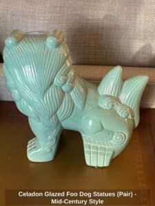 Celadon-Glazed-Foo-Dog-Statues-Pair-Mid-Century-Style-third-image-1