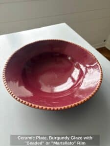 Ceramic-Plate-Burgundy-Glaze-with-Beaded-or-Martellato-Rim