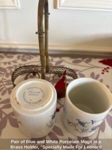 Pair-of-Blue-and-White-Porcelain-Mugs-in-a-Brass-Holder-Specially-Made-For-Leonard-Silver-second-image