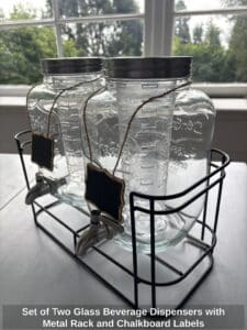 Set-of-Two-Glass-Beverage-Dispensers-with-Metal-Rack-and-Chalkboard-Labels-second-image