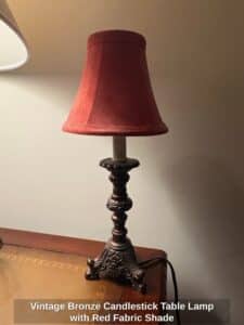 Vintage-Bronze-Candlestick-Table-Lamp-with-Red-Fabric-Shade-1