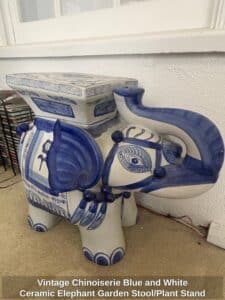 Vintage-Chinoiserie-Blue-and-White-Ceramic-Elephant-Garden-Stool-or-Plant-Stand-second-image-1