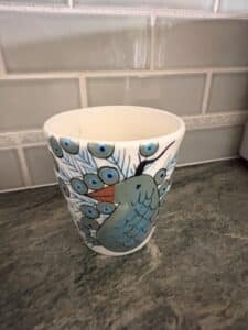 Guatemalan-Pottery-Mug-with-Peacock-Motif