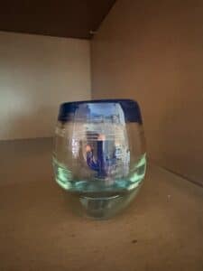 Hand-Blown-shot-glass-with-Cobalt-Blue-Rim-and-Cactus-Detail