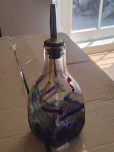 Handblown-Glass-Cruet-with-Swirled-Inclusions-and-Metal-Spout