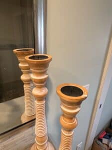 Large-Turned-Wood-Candlesticks-Set-of-Distressed-Finish-second-image