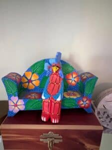 Oaxacan-Wood-Carving-Folk-Art-Rooster-on-Bench-Alebrije-Style