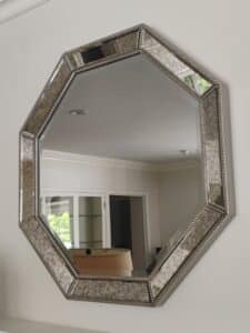 Octagonal-Beveled-Mirror-with-Decorative-Braided-Frame-and-Mercury-Glass-Accents