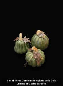 Set-of-Three-Ceramic-Pumpkins-with-Gold-Leaves-and-Wire-Tendrils