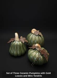 Set-of-Three-Ceramic-Pumpkins-with-Gold-Leaves-and-Wire-Tendrils-second-image