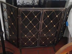 Tri-Fold-Wrought-Iron-Fireplace-Screen-with-Diamond-Pattern-and-Brass-Accents