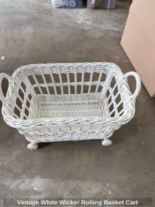 Vintage-White-Wicker-Rolling-Basket-Cart-second-image