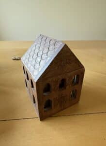 Wooden-House-Candle-Holder-with-Arched-Windows