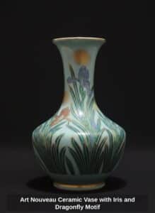 Art-Nouveau-Ceramic-Vase-with-Iris-and-Dragonfly-Motif-1