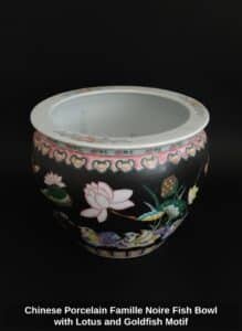 Chinese-Porcelain-Famille-Noire-Fish-Bowl-with-Lotus-and-Goldfish-Motif
