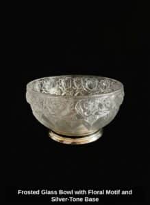 Frosted-Glass-Bowl-with-Floral-Motif-and-Silver-Tone-Base