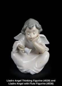 Lladro-Angel-Thinking-Figurine-and-Lladro-Angel-with-Flute-Figurine-